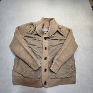 Cole Haan Sweater Womens L Brown Cardigan Lambskin Leather Merino Wool